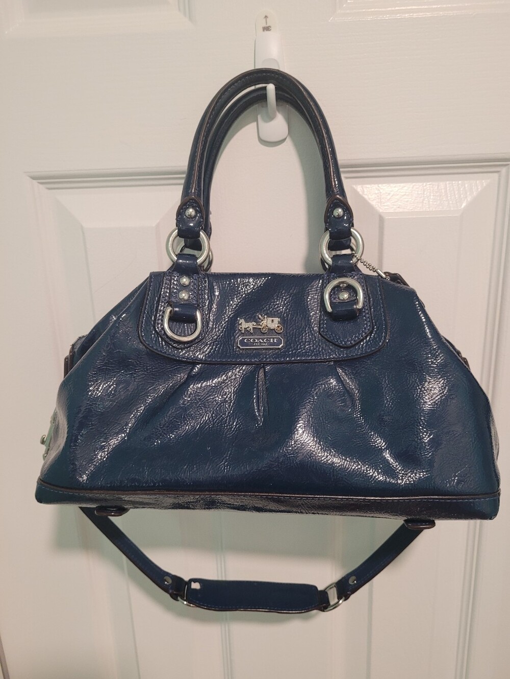 Coach Patent Leather Satchel Bag in Navy
